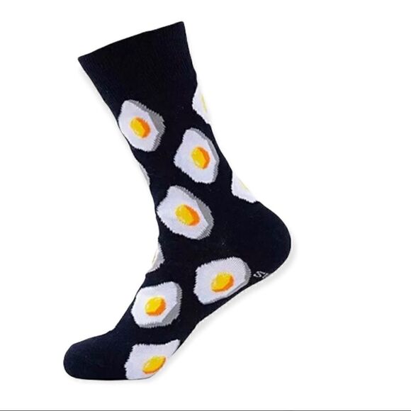 Black Fried Egg Graphic Crew Socks - Picture 1 of 1